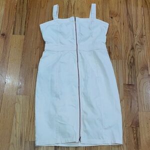 Bold Elements Blush Pink Fully Zipped Denim Tank Midi Dress, Fitted L